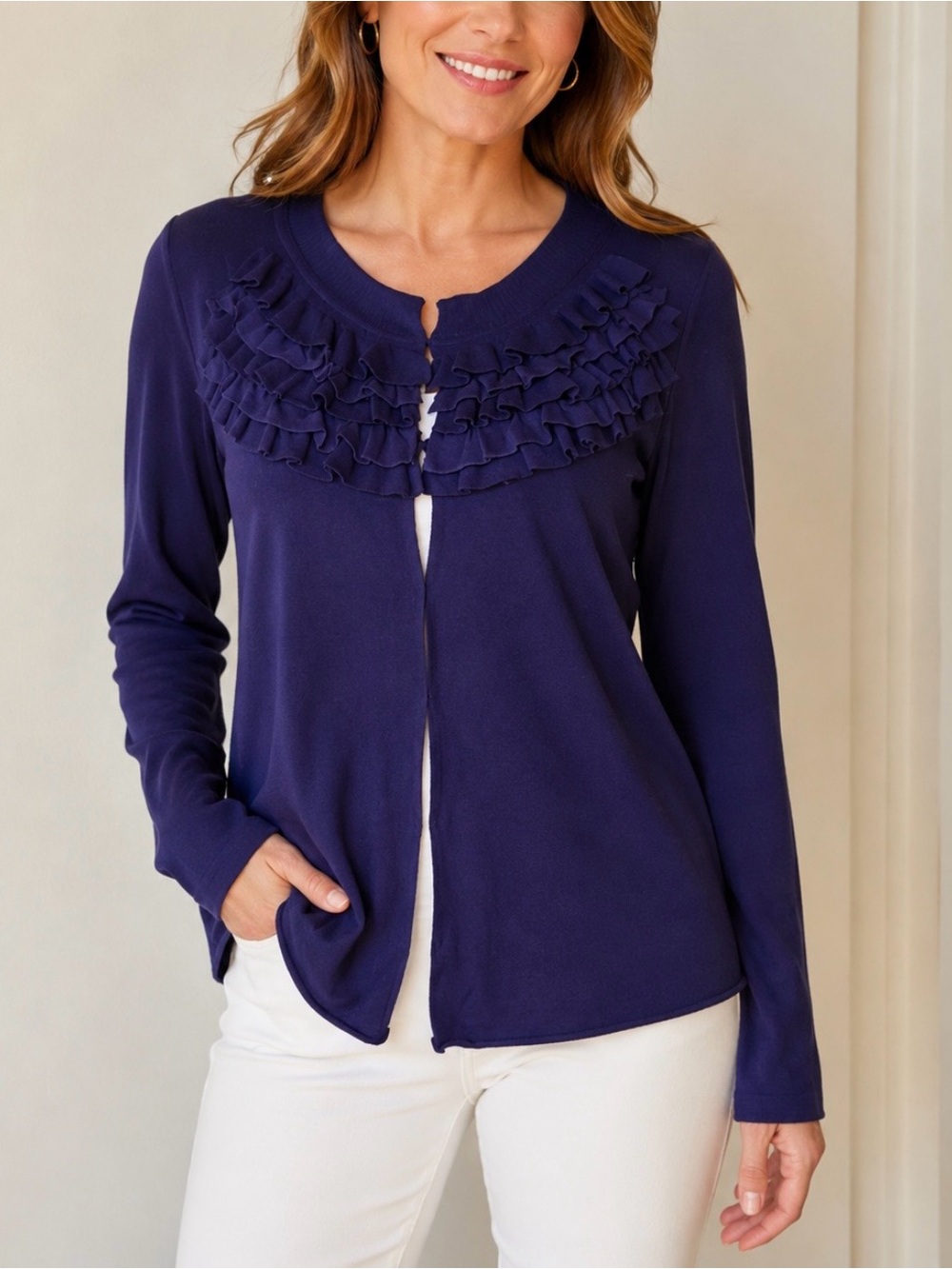 Banana Republic Dark Purple Ruffle Front Sweater